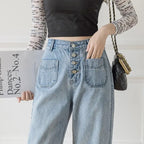 Women's Loose Straight Denim Trousers Female High Waist Wide Leg Pants high street nowadaysfashion