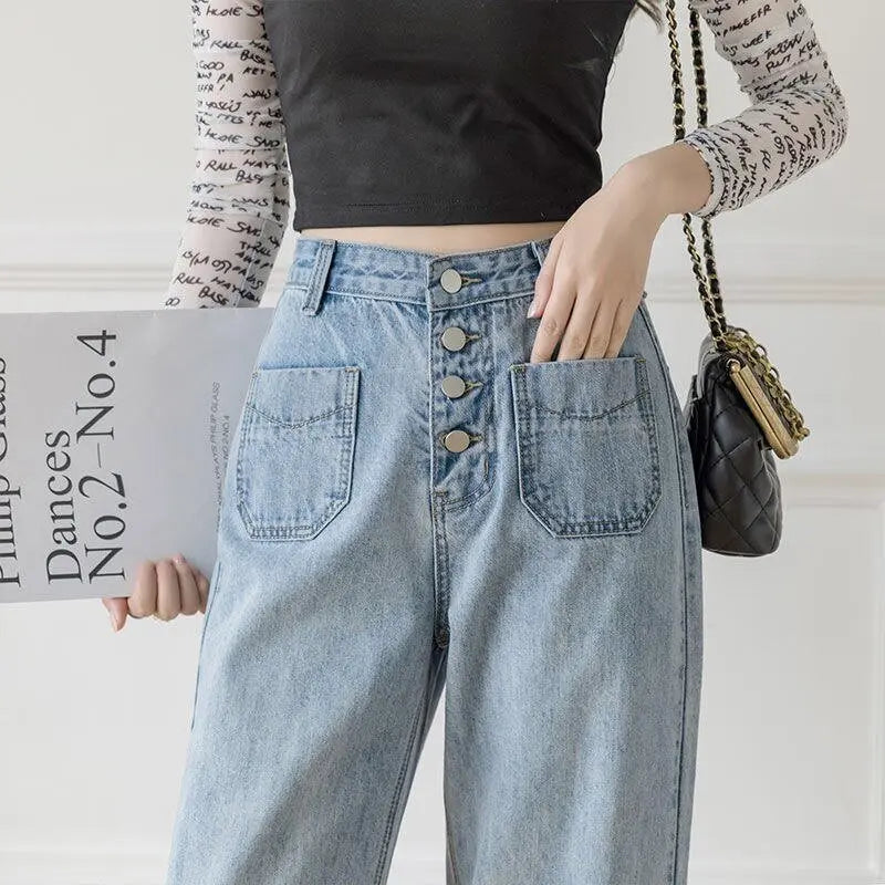 Women's Loose Straight Denim Trousers Female High Waist Wide Leg Pants high street - Blade & Thread