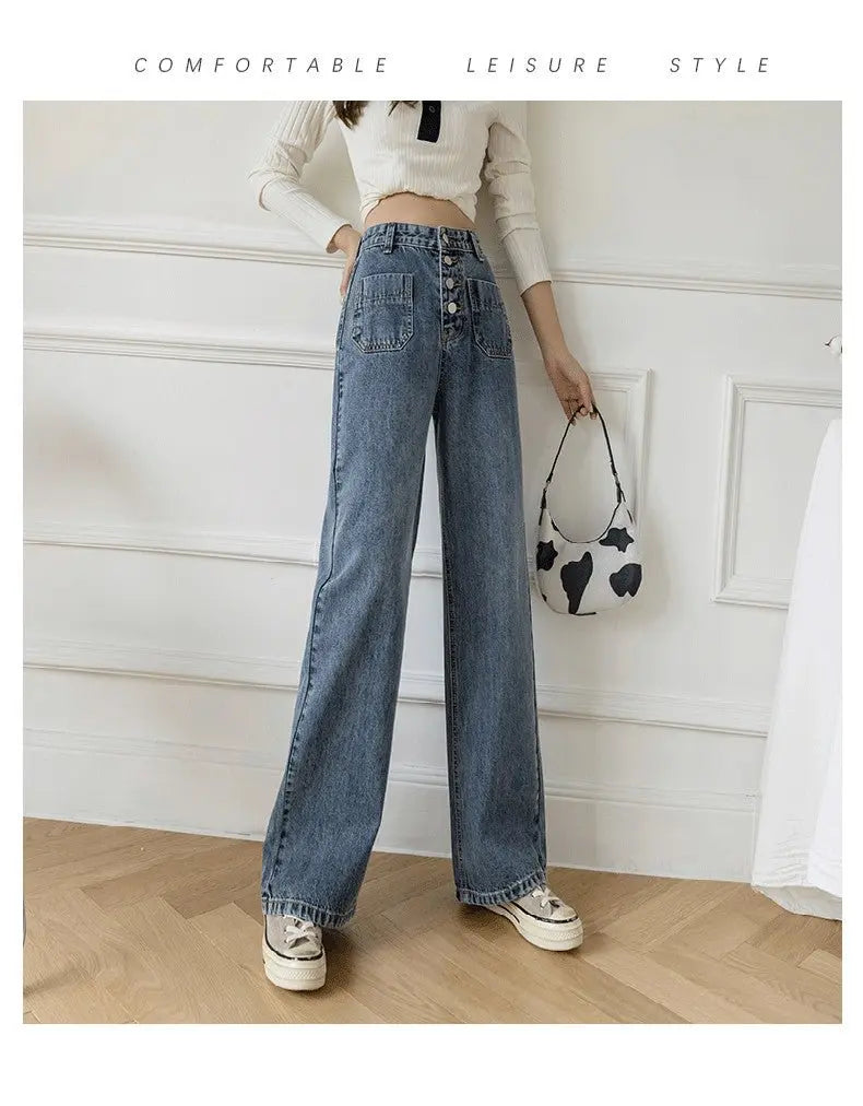 Women's Loose Straight Denim Trousers Female High Waist Wide Leg Pants high street - Blade & Thread