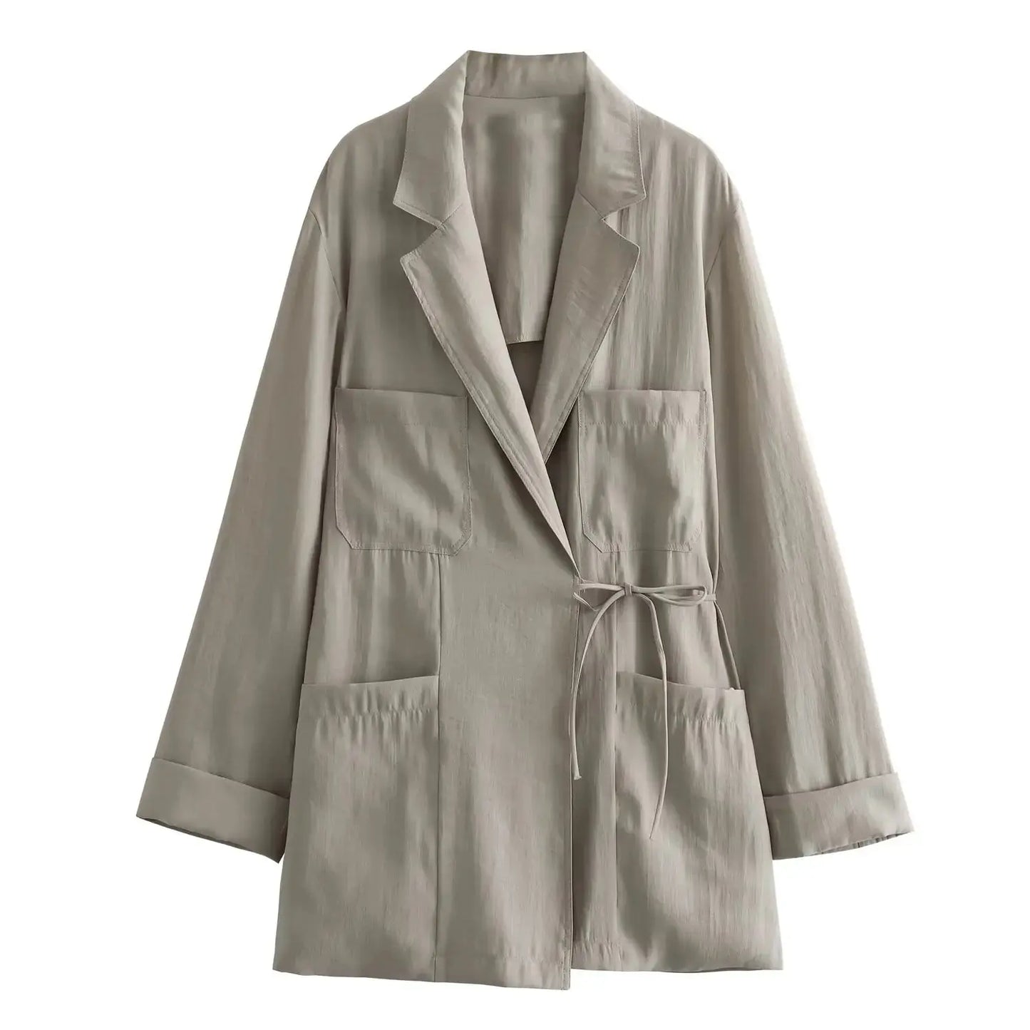 Women's New Coat Minimalist Pocket Decoration Double breasted Lace up Top - Blade & Thread