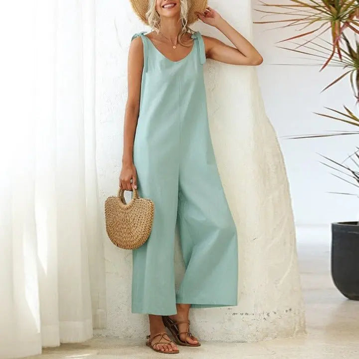 Women's Overalls 2022 Wide Leg Jumpsuit for Women Summer Cotton Backless Romper nowadaysfashion