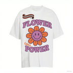 Women's Retro Flower Power Graphic T-Shirt – Smiley Face & Love Print Tee nowadaysfashion