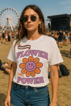 Women's Retro Flower Power Graphic T-Shirt – Smiley Face & Love Print Tee nowadaysfashion