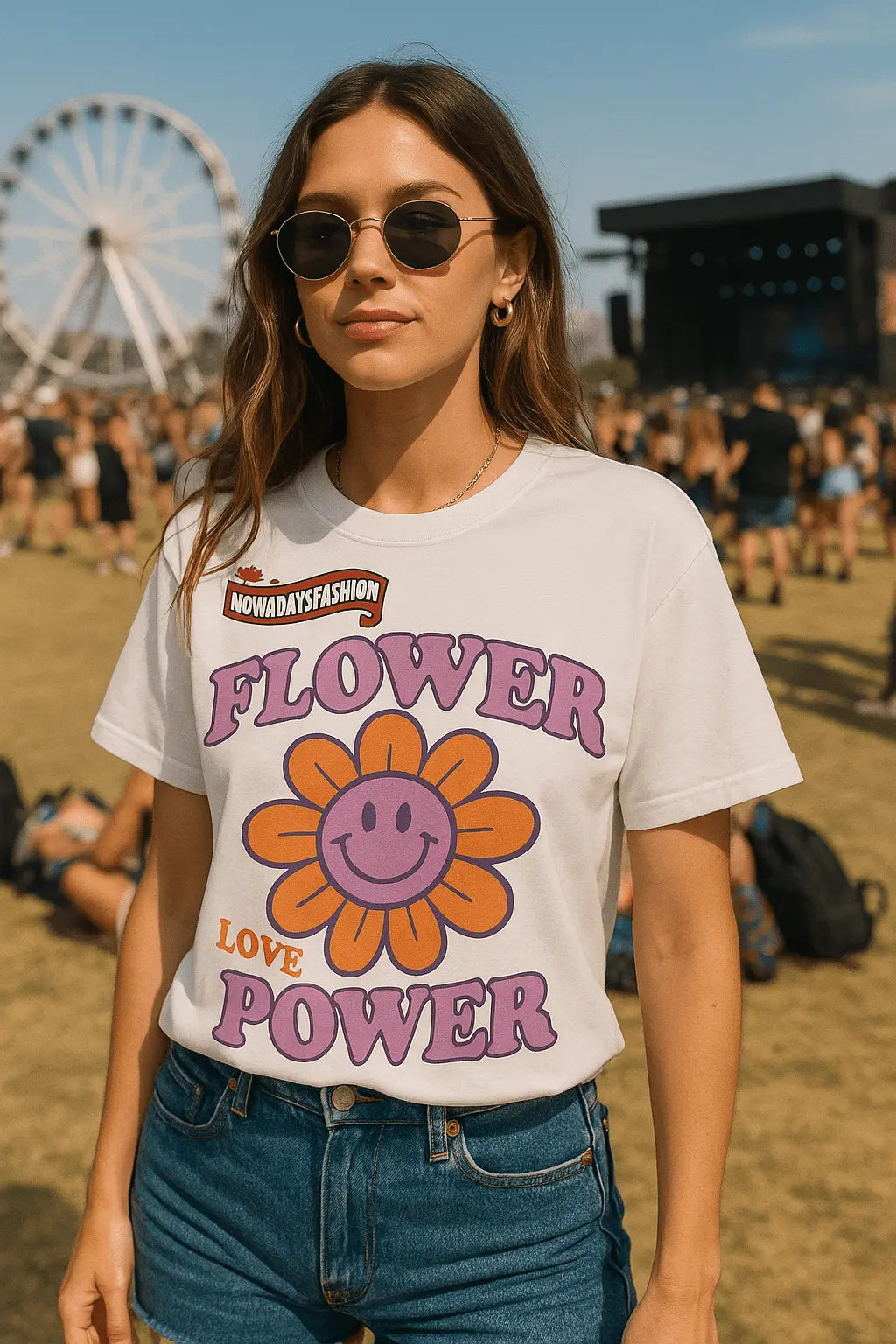 Women's Retro Flower Power Graphic T-Shirt – Smiley Face & Love Print Tee - Blade & Thread