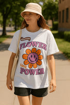Women's Retro Flower Power Graphic T-Shirt – Smiley Face & Love Print Tee nowadaysfashion