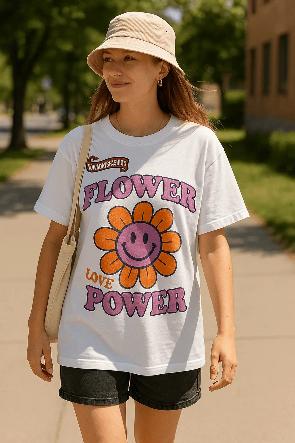 Women's Retro Flower Power Graphic T-Shirt – Smiley Face & Love Print Tee nowadaysfashion