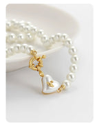 Women's retro heart pearl necklace clavicle chain nowadaysfashion