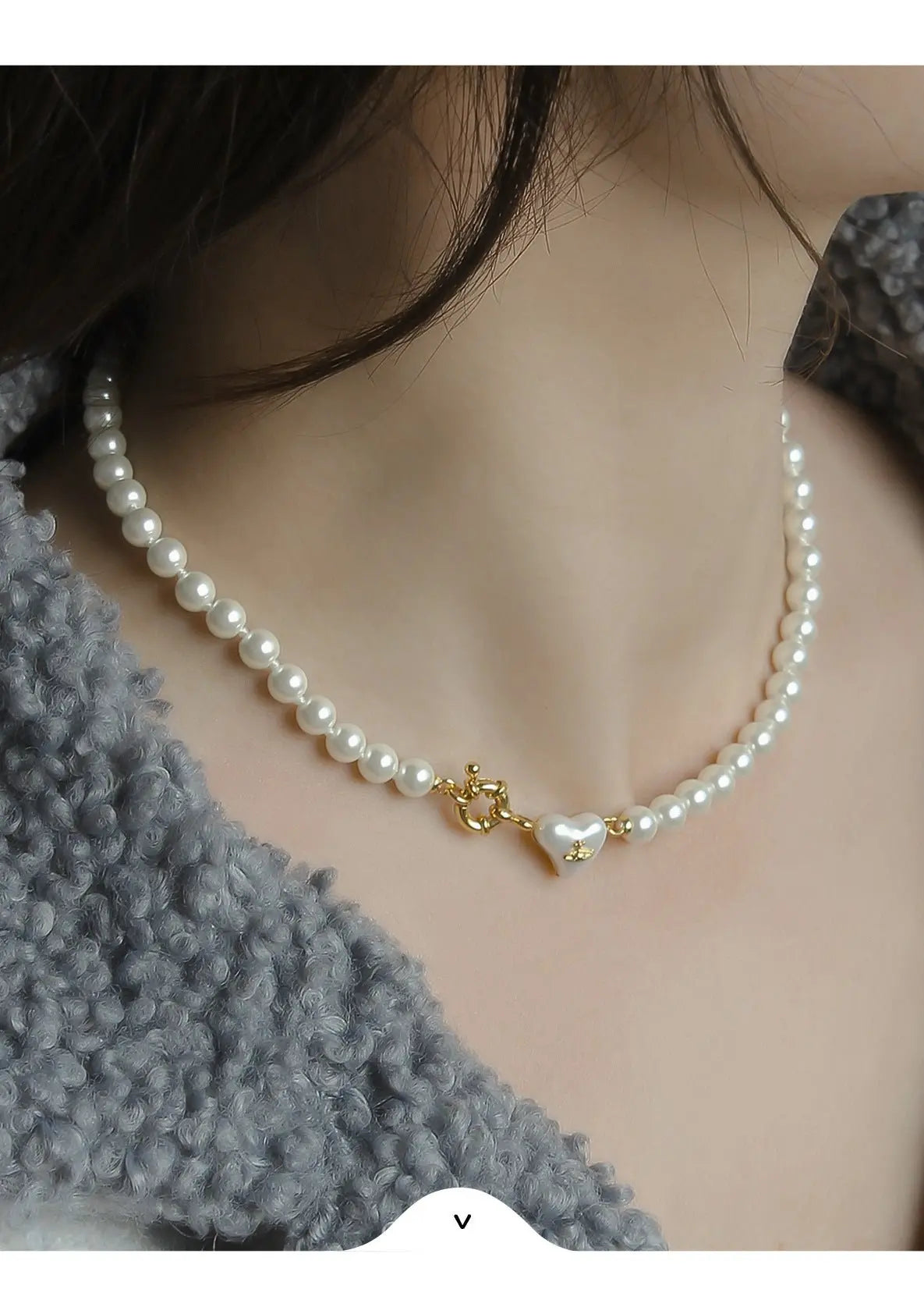 Women's retro heart pearl necklace clavicle chain - Blade & Thread