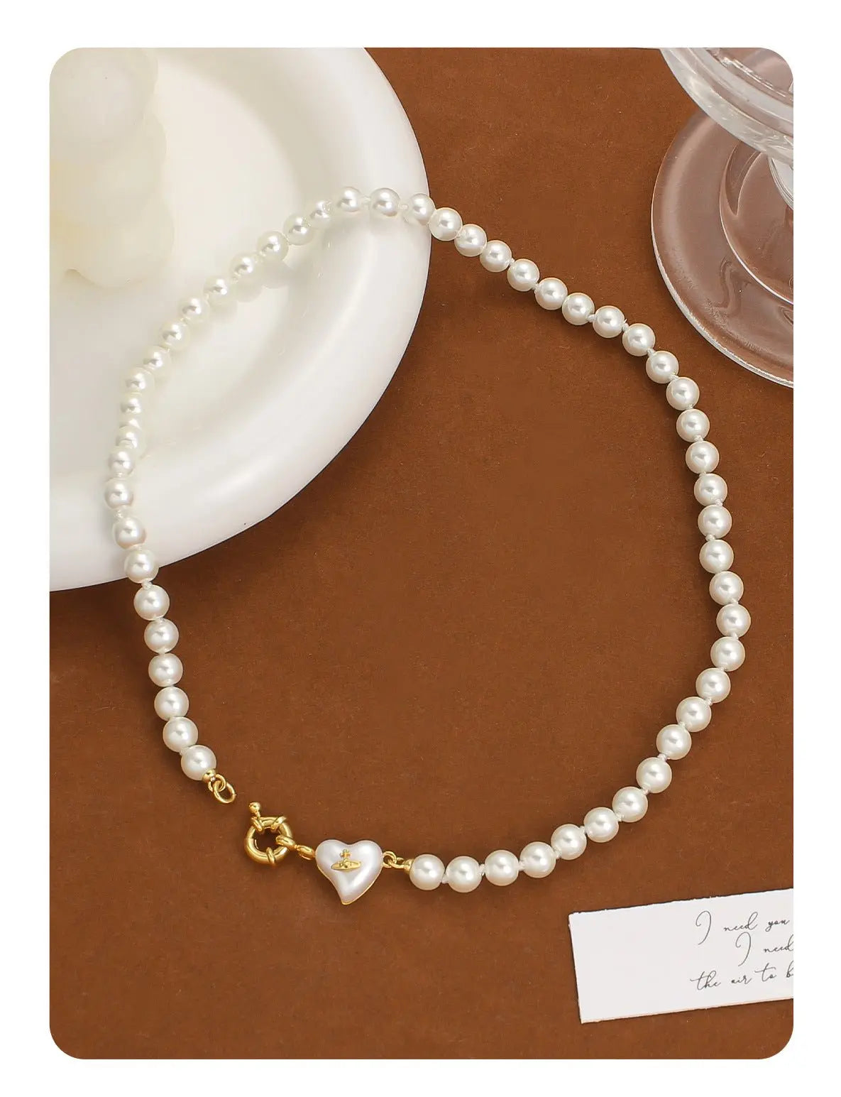 Women's retro heart pearl necklace clavicle chain - Blade & Thread