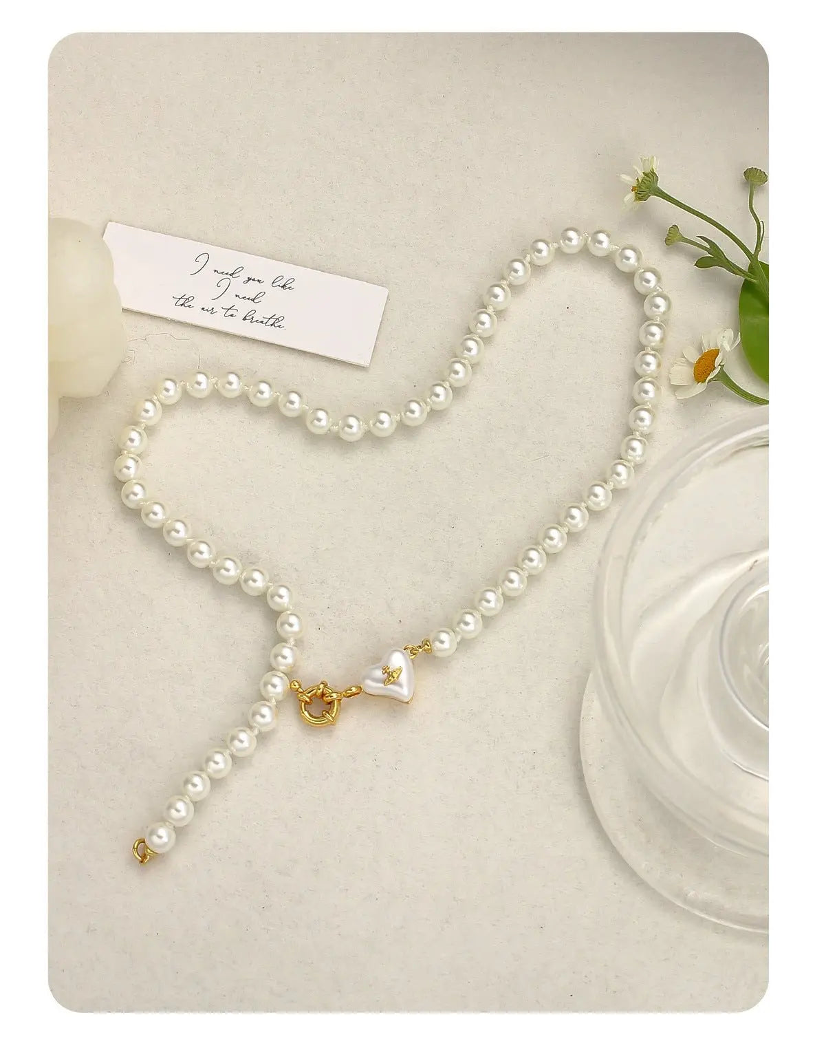 Women's retro heart pearl necklace clavicle chain - Blade & Thread