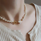 Women's retro heart pearl necklace clavicle chain nowadaysfashion