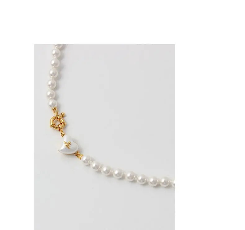 Women's retro heart pearl necklace clavicle chain nowadaysfashion