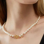 Women's retro heart pearl necklace clavicle chain nowadaysfashion