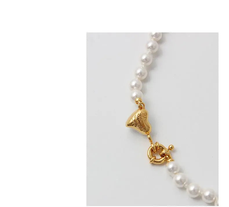 Women's retro heart pearl necklace clavicle chain nowadaysfashion