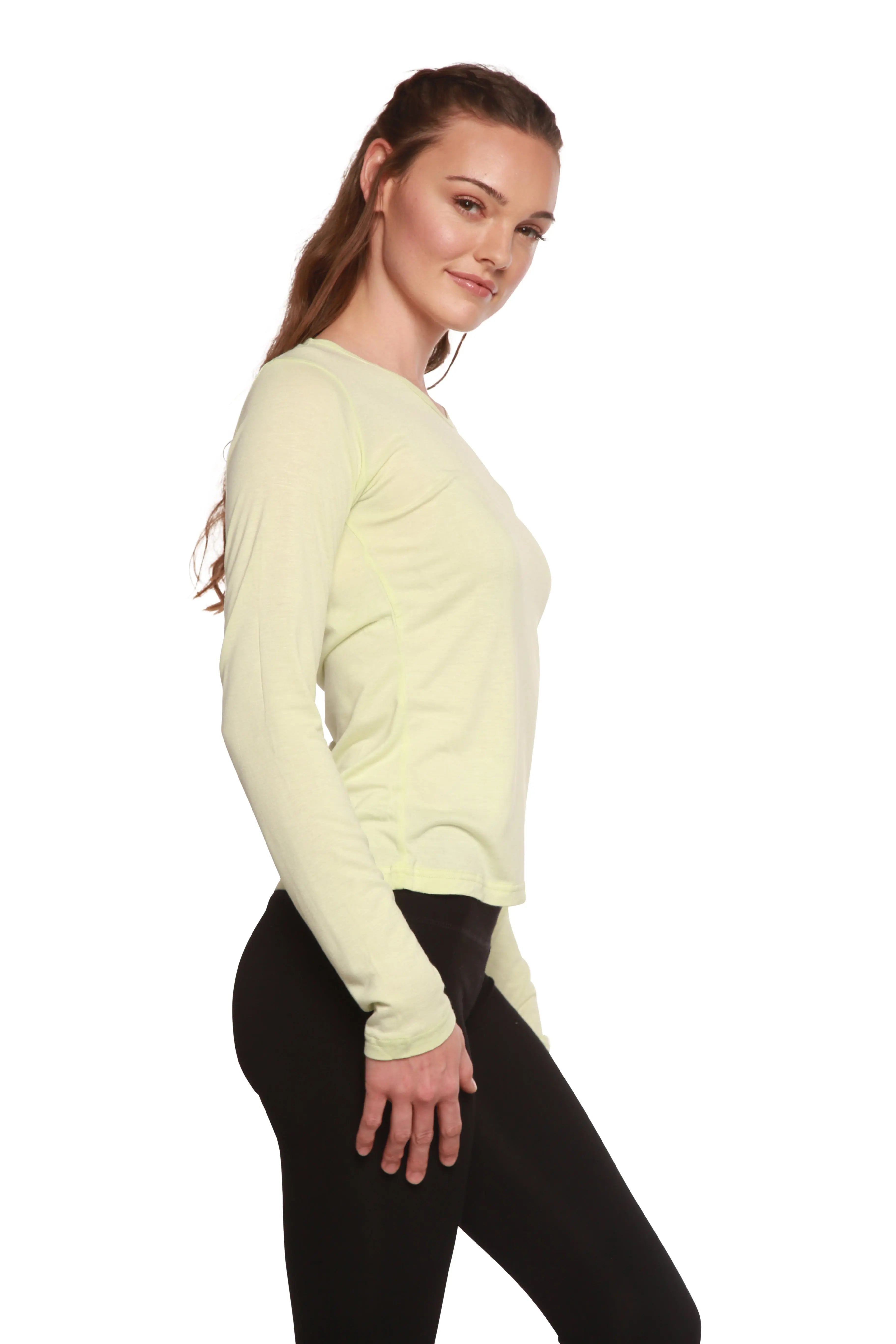 Clearance Women's Scoop Neck 100% Bamboo Viscose Long Sleeve Shirt Spun Bamboo