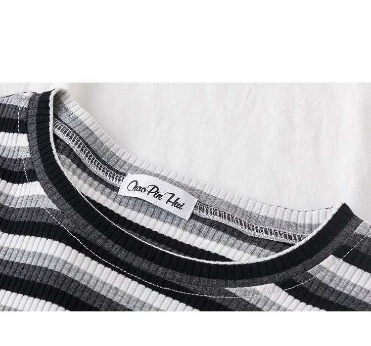 Women's short navel-baring rainbow striped tight T-shirt - Blade & Thread