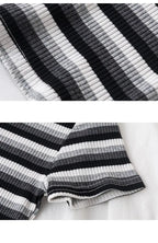 Women's short navel-baring rainbow striped tight T-shirt nowadaysfashion