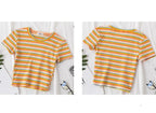 Women's short navel-baring rainbow striped tight T-shirt nowadaysfashion