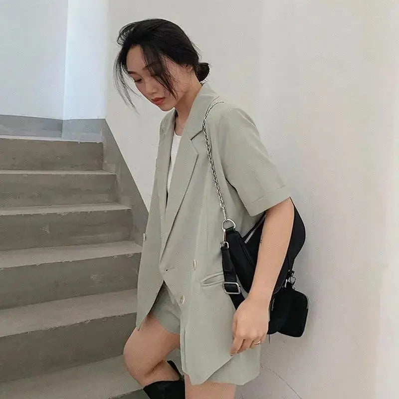 Women's Shorts And Blazer Set Korean Loose Two Piece Suits Female Summer Office Ladies - Blade & Thread
