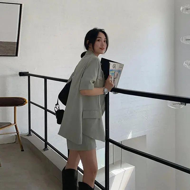 Women's Shorts And Blazer Set Korean Loose Two Piece Suits Female Summer Office Ladies - Blade & Thread