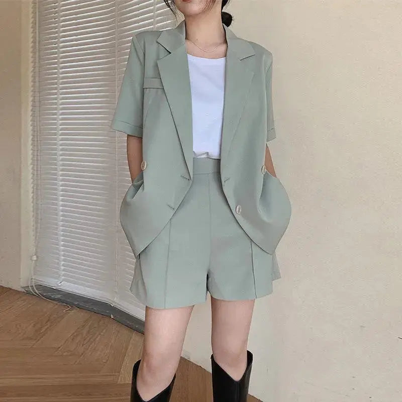 Women's Shorts And Blazer Set Korean Loose Two Piece Suits Female Summer Office Ladies nowadaysfashion