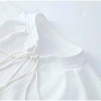Women's Solid Cotton Linen Ruffle Shorts Suit V-neck Long Sleeve Drawstring Loose 2 Pieces Set nowadaysfashion