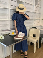 Women's Summer Cotton Denim Sets of Skirts Suit Chic Puff Sleeve Short Top with Umbrella Skirt nowadaysfashion