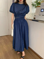 Women's Summer Cotton Denim Sets of Skirts Suit Chic Puff Sleeve Short Top with Umbrella Skirt nowadaysfashion