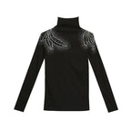 Women's Tops Shirt Casual Turtleneck Long Sleeve Hollow Out Hot Drilling Mesh T-Shirt nowadaysfashion