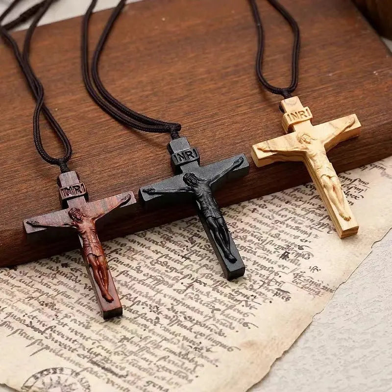 wooden cross necklace INRI - Blade & Thread