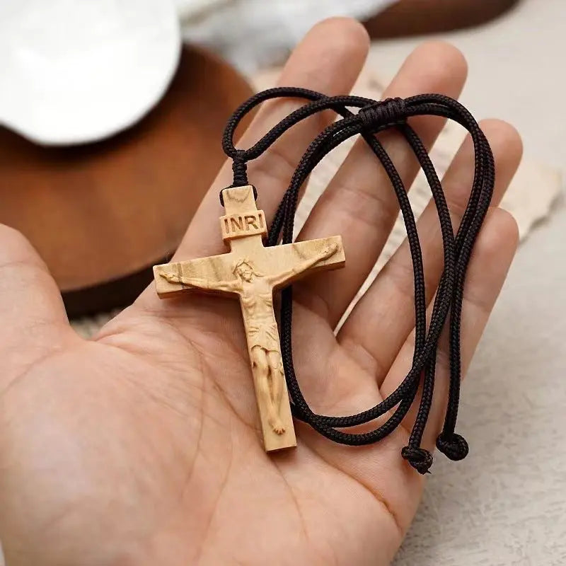 wooden cross necklace INRI - Blade & Thread
