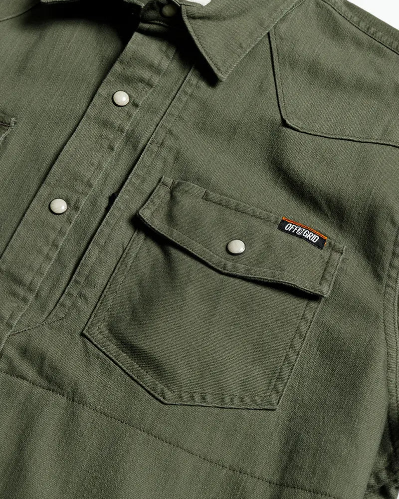 Earl Denim Shirt - Dusty Olive Off The Grid Surplus
