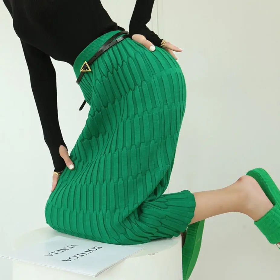 Wrapped Knitted Skirts Pencil Skirt Women Slim Fit Zipper Mid-Calf Skirt nowadaysfashion
