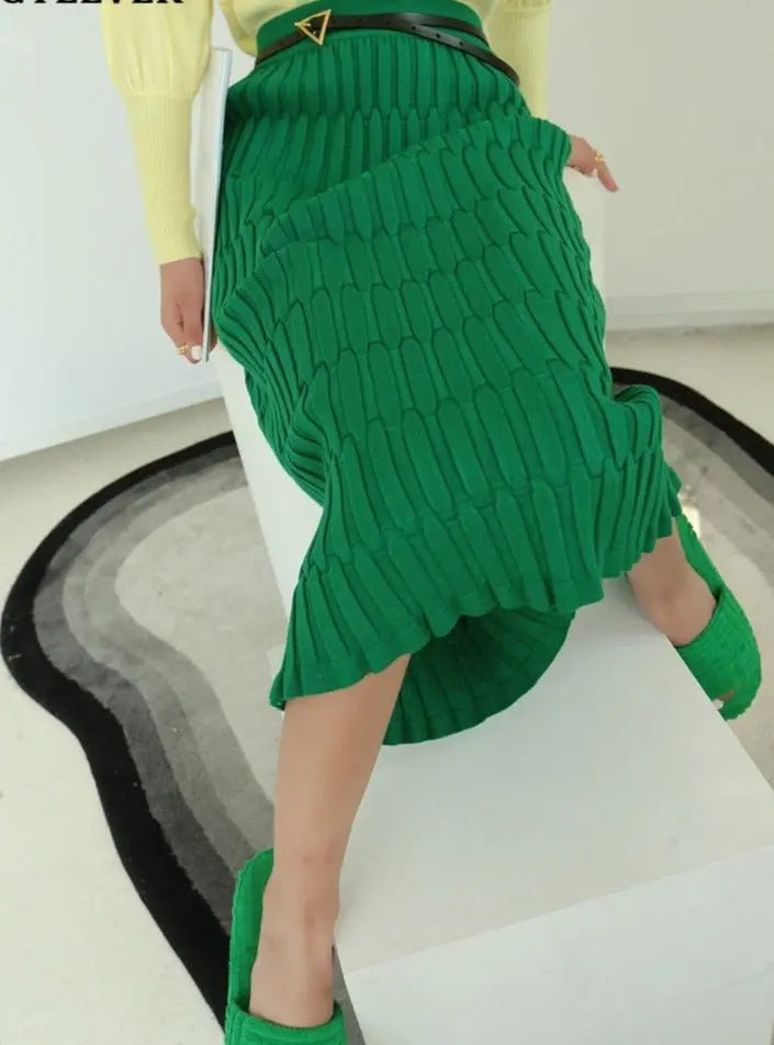 Wrapped Knitted Skirts Pencil Skirt Women Slim Fit Zipper Mid-Calf Skirt - Blade & Thread