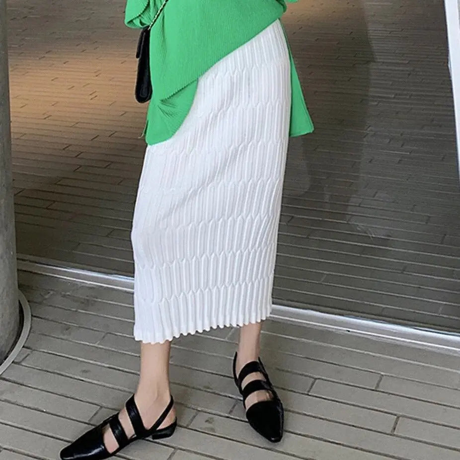 Wrapped Knitted Skirts Pencil Skirt Women Slim Fit Zipper Mid-Calf Skirt - Blade & Thread