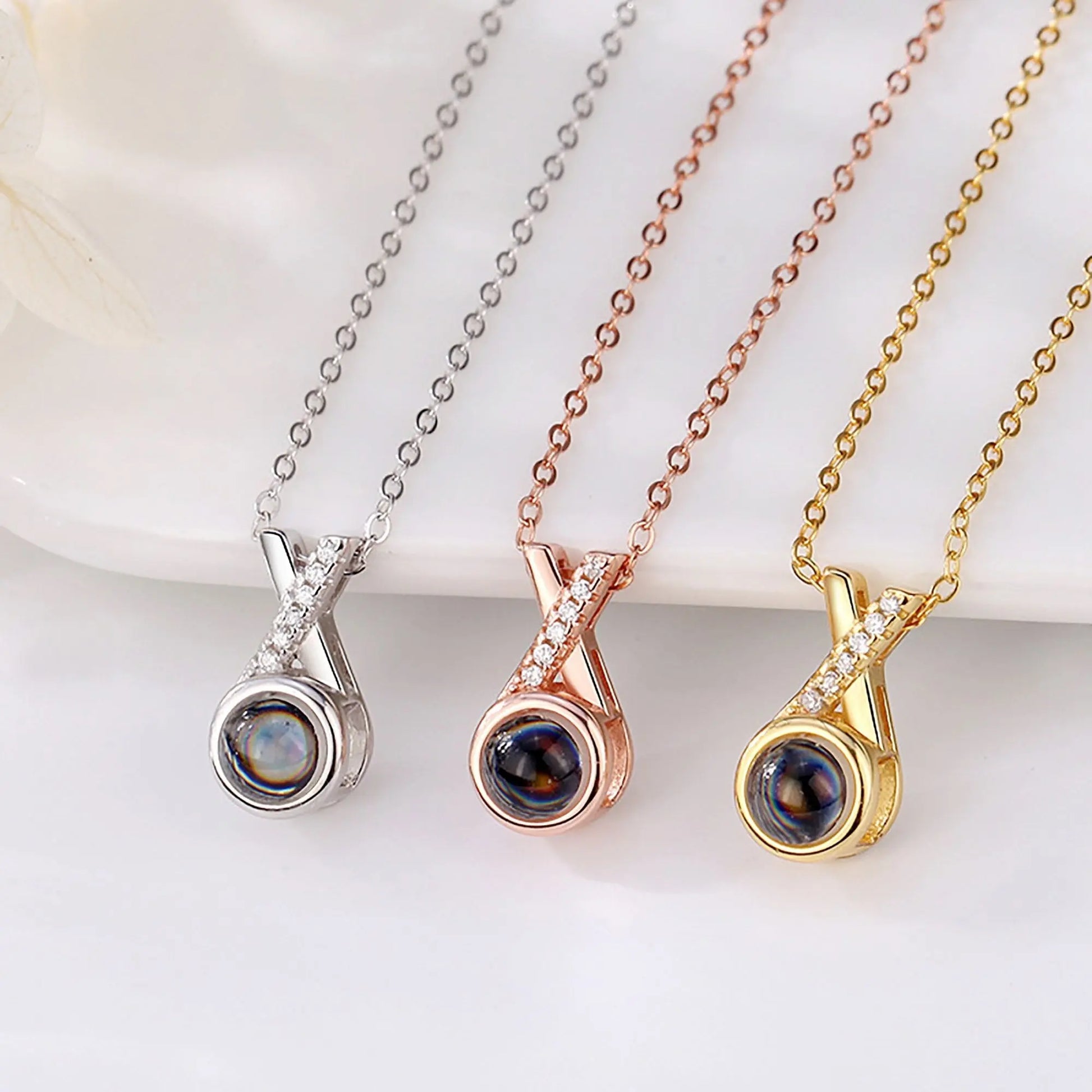 X-letter Projection Necklace With Customizable PhotosSilver 925 Necklace - Blade & Thread
