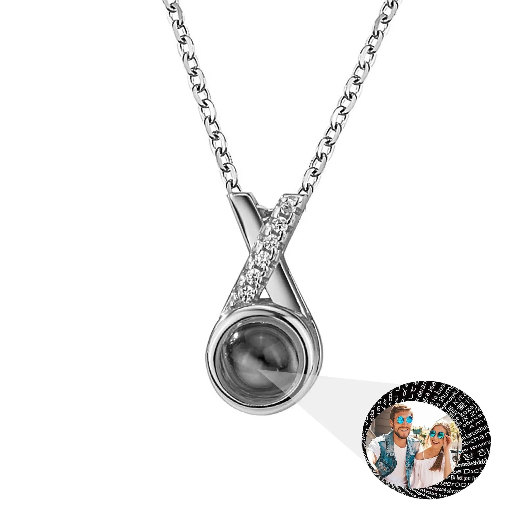X-letter Projection Necklace With Customizable PhotosSilver 925 Necklace nowadaysfashion