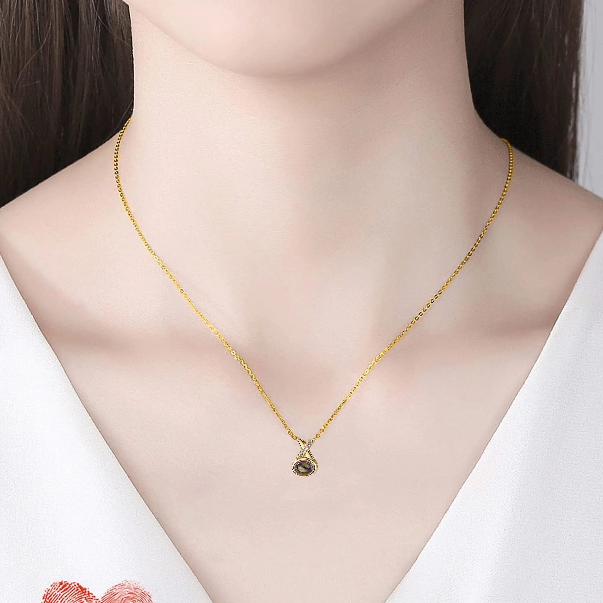 X-letter Projection Necklace With Customizable PhotosSilver 925 Necklace nowadaysfashion