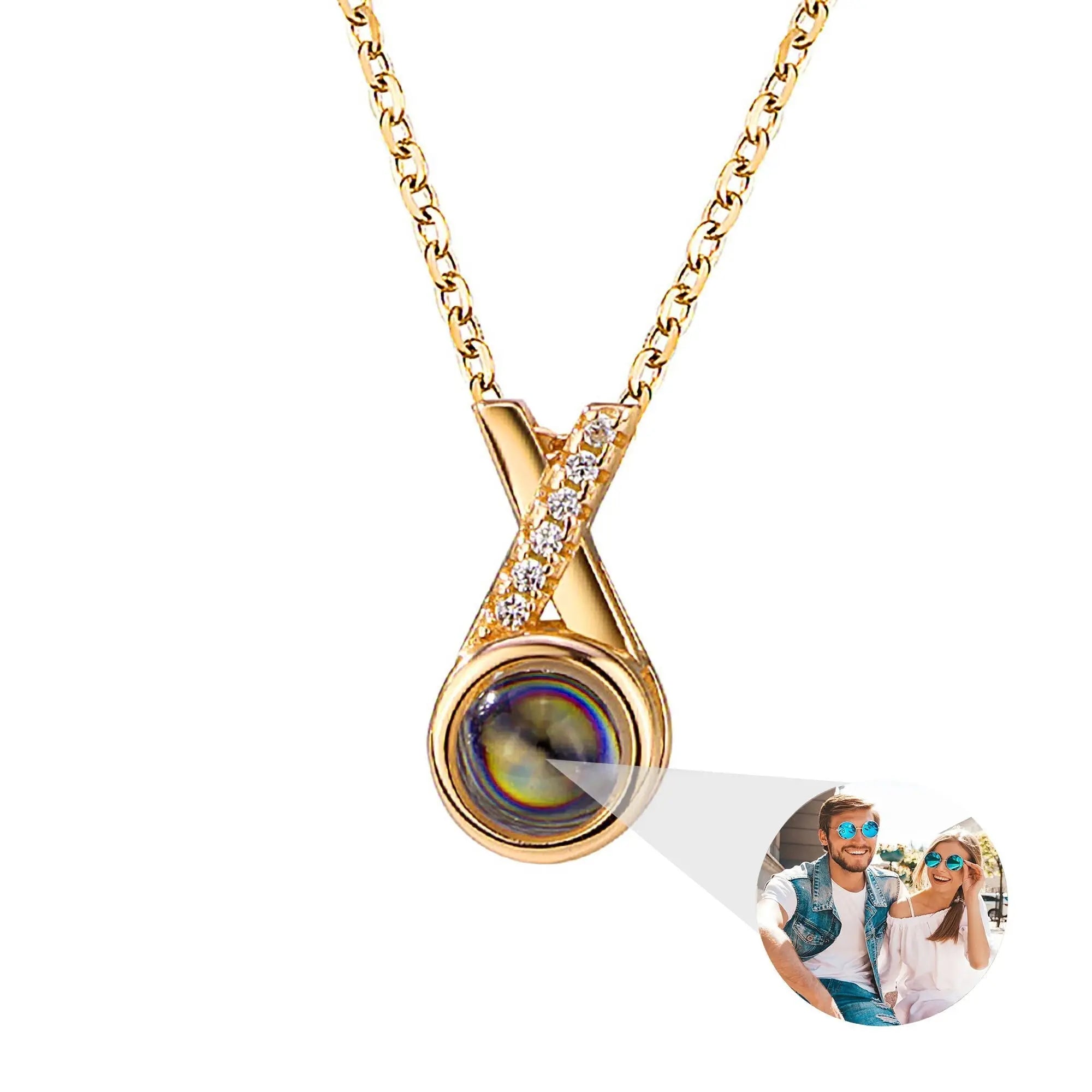 X-letter Projection Necklace With Customizable PhotosSilver 925 Necklace nowadaysfashion