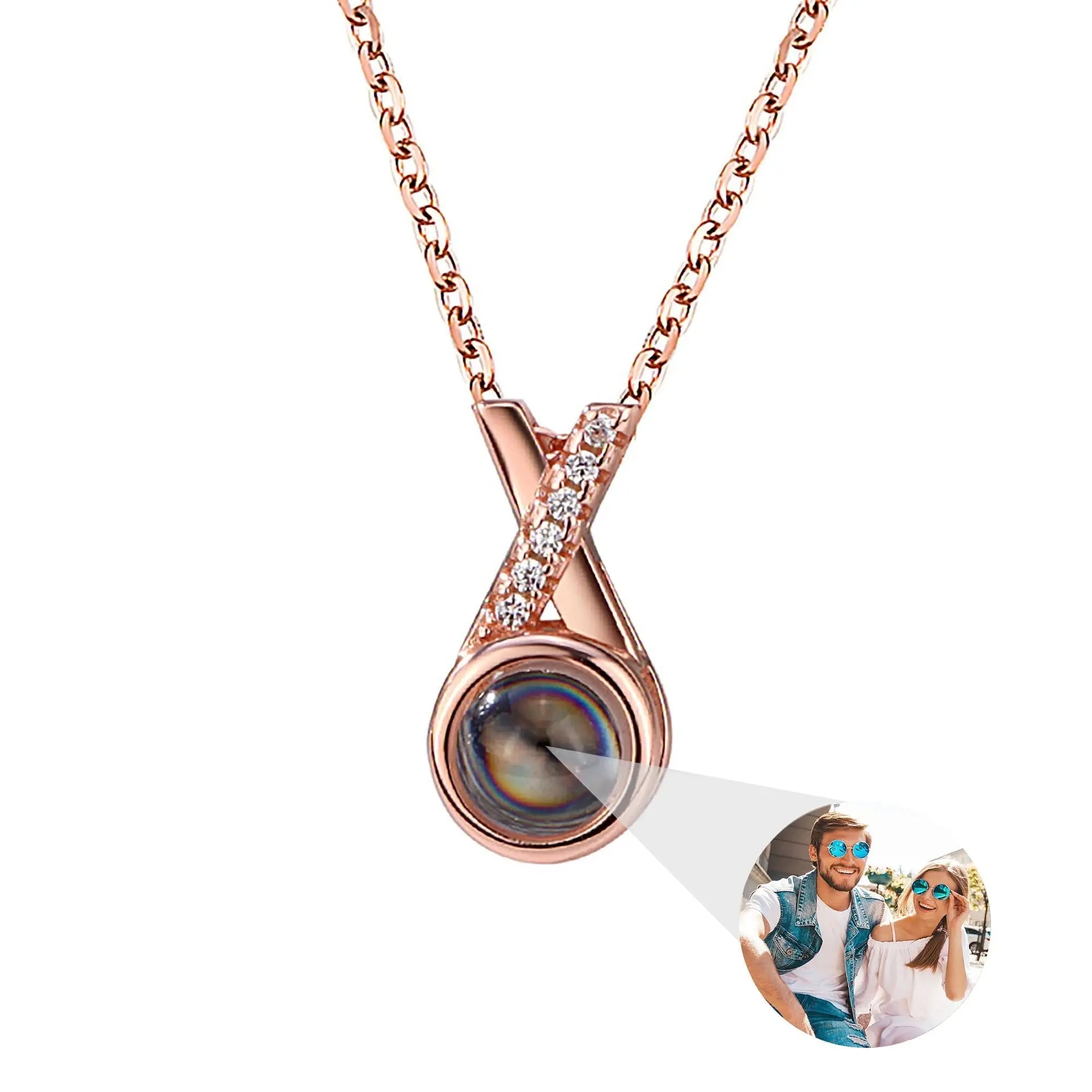 X-letter Projection Necklace With Customizable PhotosSilver 925 Necklace nowadaysfashion