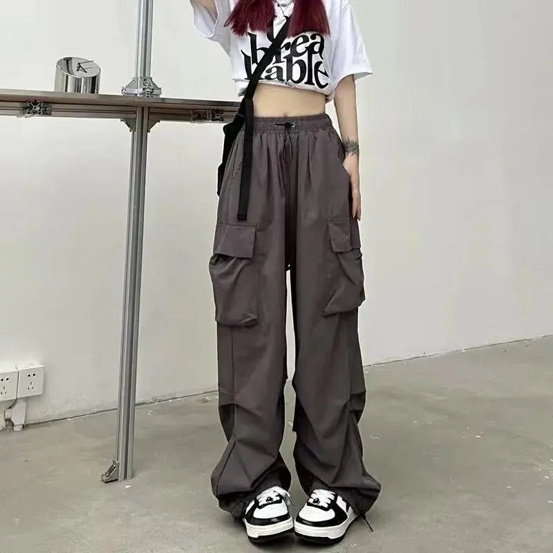Y2K Cargo Pants Wide Leg Drawstring Oversize Pockets Joggers Trousers - Blade & Thread