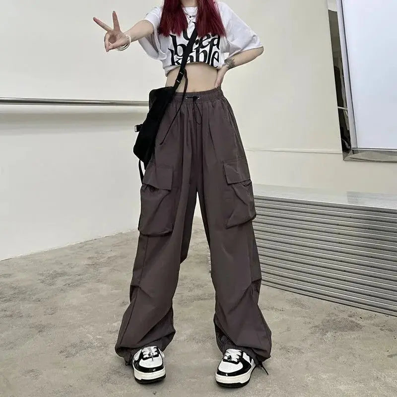 Y2K Cargo Pants Wide Leg Drawstring Oversize Pockets Joggers Trousers - Blade & Thread