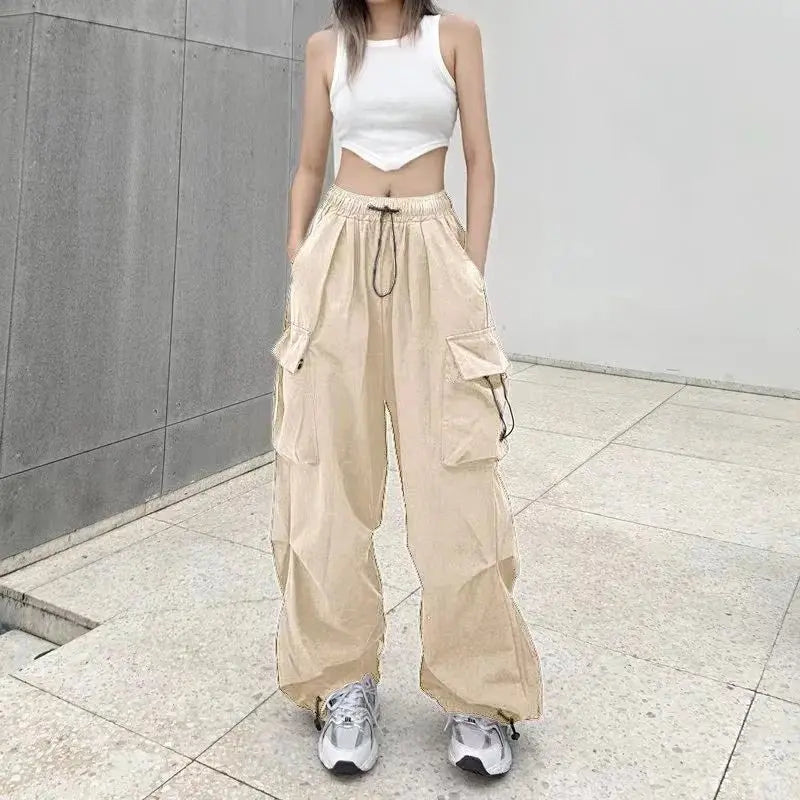 Y2K Cargo Pants Wide Leg Drawstring Oversize Pockets Joggers Trousers - Blade & Thread