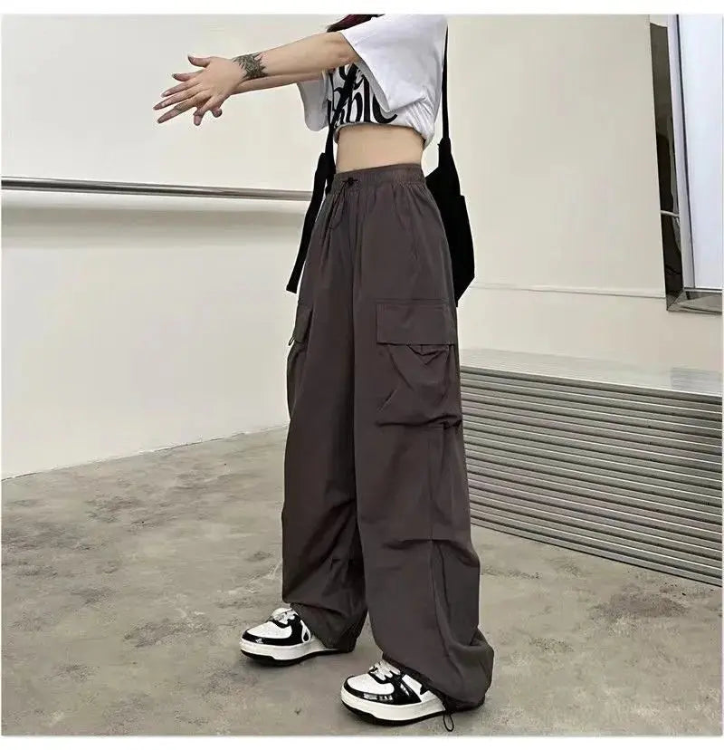 Y2K Cargo Pants Wide Leg Drawstring Oversize Pockets Joggers Trousers - Blade & Thread