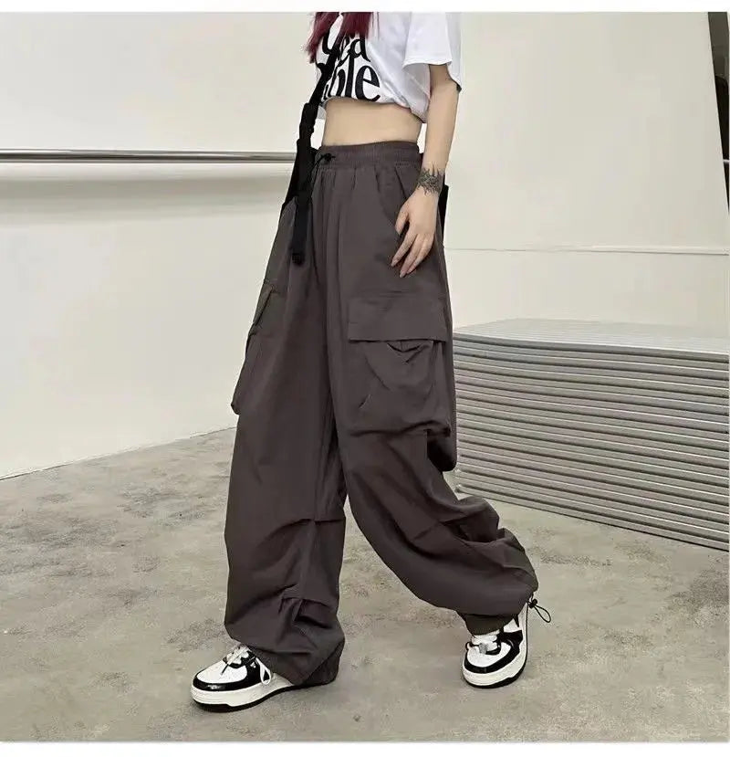 Y2K Cargo Pants Wide Leg Drawstring Oversize Pockets Joggers Trousers - Blade & Thread