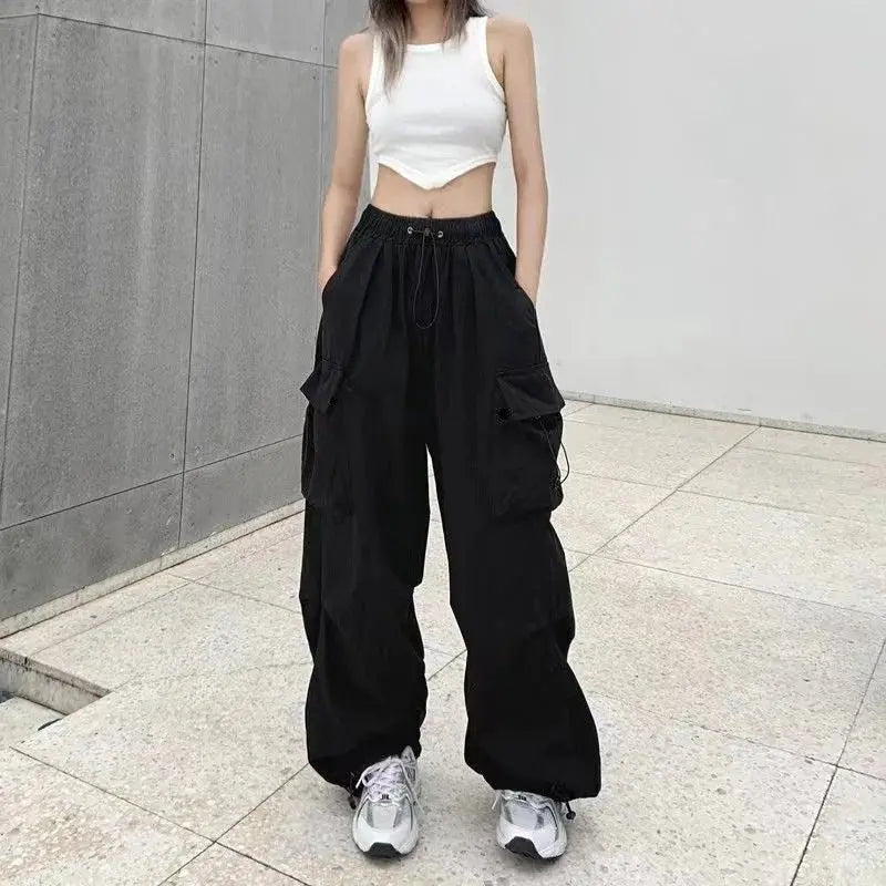 Y2K Cargo Pants Wide Leg Drawstring Oversize Pockets Joggers Trousers - Blade & Thread