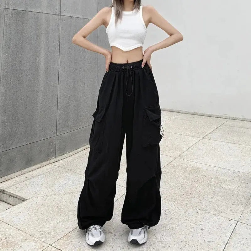 Y2K Cargo Pants Wide Leg Drawstring Oversize Pockets Joggers Trousers - Blade & Thread