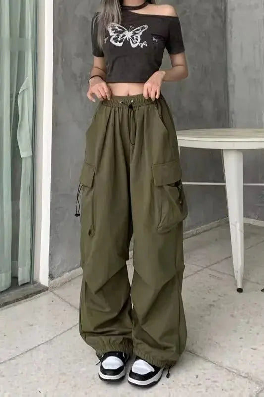 Y2K Cargo Pants Wide Leg Drawstring Oversize Pockets Joggers Trousers nowadaysfashion