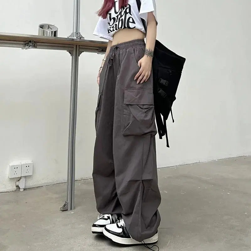 Y2K Cargo Pants Wide Leg Drawstring Oversize Pockets Joggers Trousers - Blade & Thread