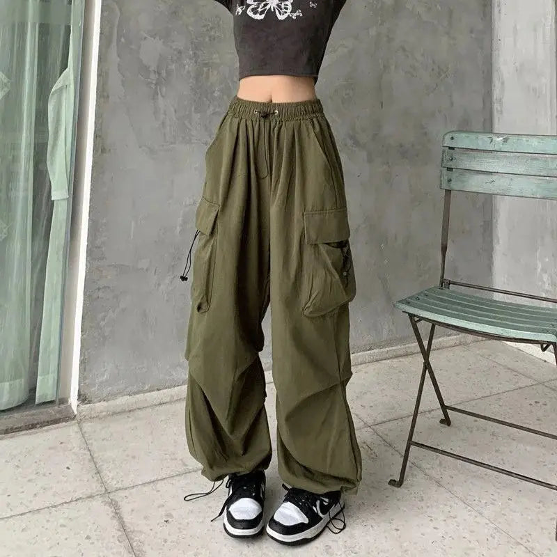 Y2K Cargo Pants Wide Leg Drawstring Oversize Pockets Joggers Trousers - Blade & Thread